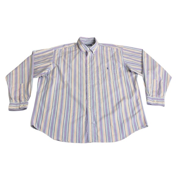 Vintage Ralph Lauren Shirt Mens XL Striped Long Sleeve Button Down Preppy Pony - Picture 1 of 16